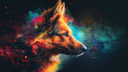 A dog with a colorful background and abstract patterns, AIの素材