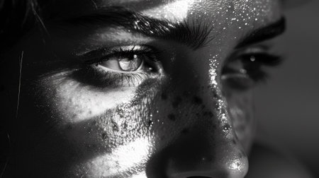 A close up of a womans face with water spots on it, AIの素材