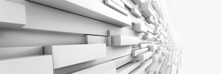 A white wall with many boxes on it in a 3d rendering, AIの素材