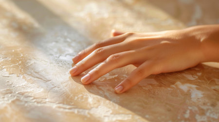 A persons hand on a table with some sort of food, AIの素材