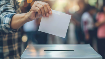 A person holding a piece of paper in front of the voting box, AIの素材