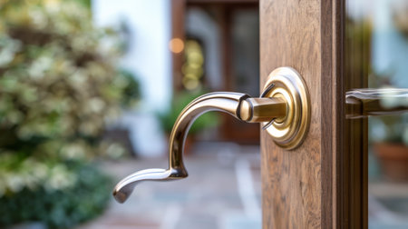 A close up of a door handle on the outside of an open house, AIの素材