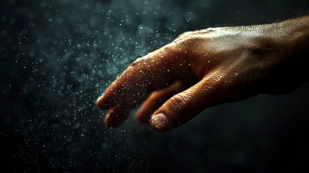 A hand is touching a water droplet on the ground, AIの素材