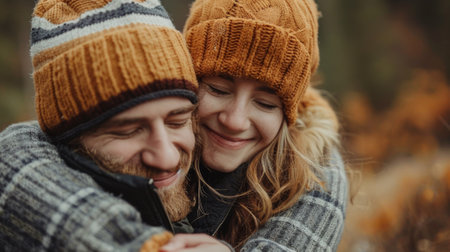 A man and woman hugging each other in a park, AIの素材