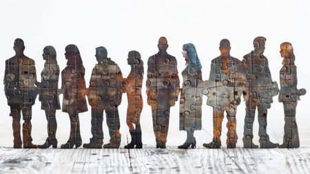 A group of people made out of a puzzle piece, AIの素材
