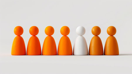 A group of orange and white wooden people standing in a row, AIの素材