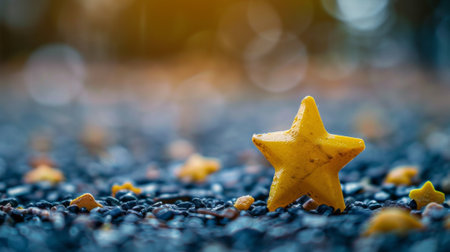 A yellow star on gravel with a few rocks around it, AIの素材