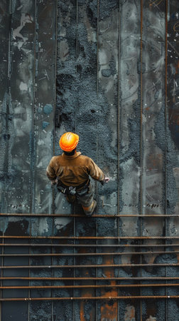 A man in orange hard hat standing on a train track, AIの素材