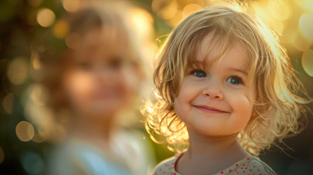 A close up of a little girl smiling with her eyes closed, AIの素材