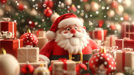 A santa claus is surrounded by presents and ornaments, AIの素材