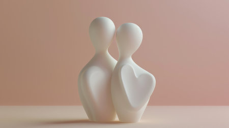 Two white ceramic figurines with hearts on their backs, AIの素材