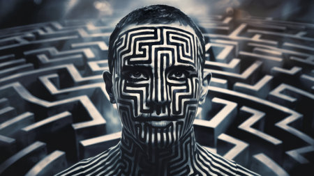 A man with a maze on his face and body, AIの素材