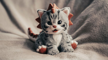 A small stuffed animal with a dragon head sitting on top of something, AIの素材