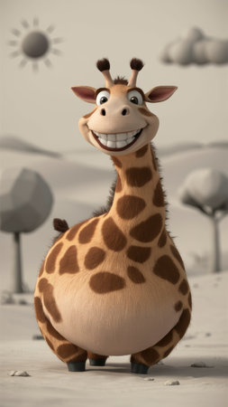 A cartoon giraffe with a big smile and happy eyes, AIの素材