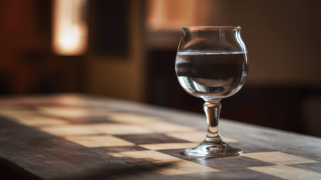 A glass of a wineglass on top of a checkered table, AIの素材