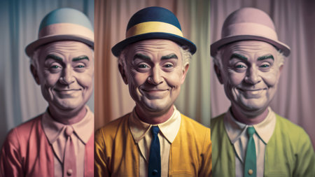 Three different images of a man wearing three hats, AIの素材
