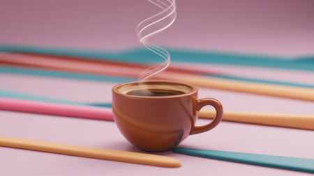 A cup of coffee with steam coming out from the top, AIの素材