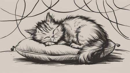 A drawing of a cat sleeping on top of something, AIの素材
