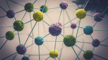 A close up of a network made out of colorful balls, AIの素材