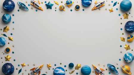 A frame with space themed decorations and stars, AIの素材