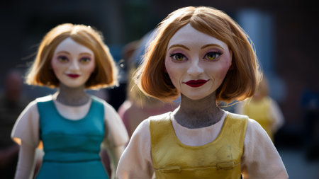 A group of weird dolls with different colored dresses and hair, AIの素材
