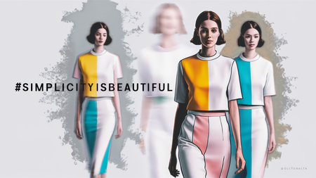 Two women in colorful dresses walking down a street, AIの素材