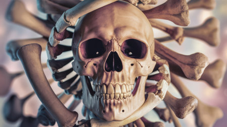 A skull surrounded by many bones in a circle, AIの素材