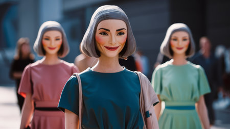 A group of dolls with different colored hair and dresses, AIの素材