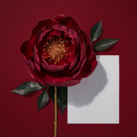 A red flower with a white piece of paper on it, AIの素材