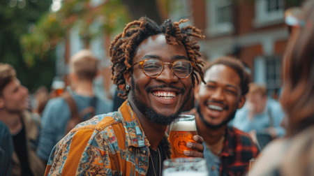 A man with dreadlocks smiling while holding a beer, AIの素材