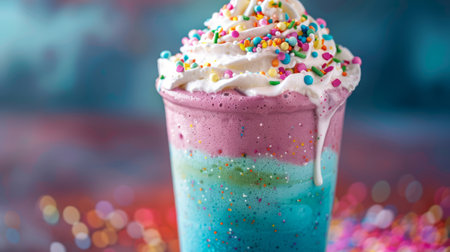 A close up of a milkshake with sprinkles and whipped cream, AIの素材