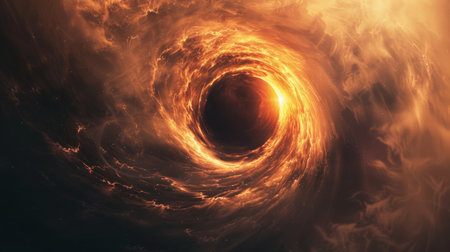 A black hole in space with a bright orange light, AIの素材