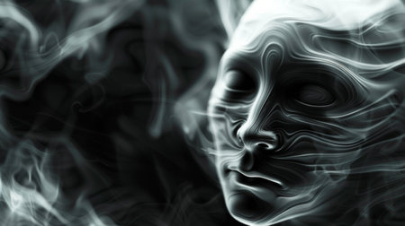 A black and white photo of a face with smoke coming out, AIの素材