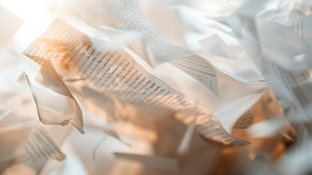 A pile of shredded paper with a book in the middle, AIの素材