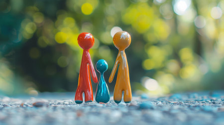 A group of three small figurines standing next to each other, AIの素材