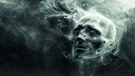 A skull with smoke coming out of its mouth, AIの素材