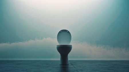 A toilet sitting in a room with the light on, AIの素材