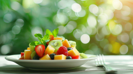 A plate of a bowl filled with fruit and berries, AIの素材
