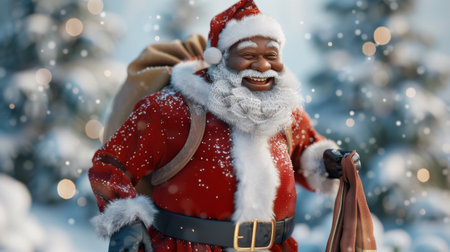 A santa claus is carrying a bag of presents in the snow, AIの素材