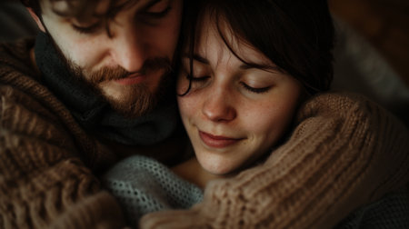 A man and woman embracing each other with their eyes closed, AIの素材