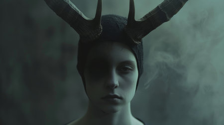 A person with horns on their head and a black hat, AIの素材