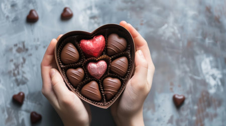 A person holding a heart shaped box of chocolates, AIの素材