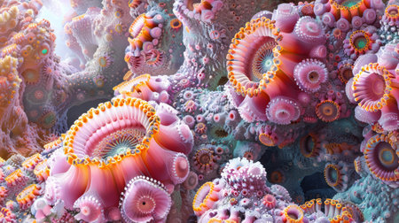 A close up of a colorful coral reef with many different colors, AIの素材