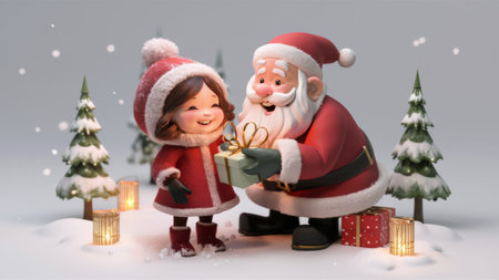 A santa claus and a little girl are holding presents, AIの素材