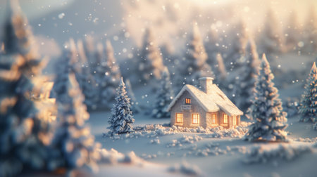 A small house in the middle of a snowy forest, AIの素材