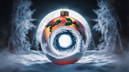 A christmas ornament with a hole in the middle and holly leaves, AIの素材