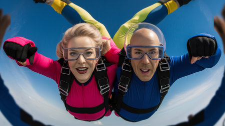 A couple of a man and woman are skydiving, AIの素材
