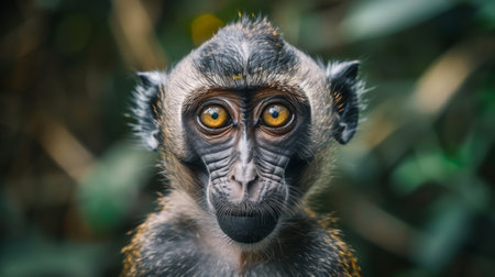 A close up of a monkey with big eyes and brown fur, AIの素材