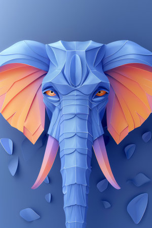 A blue elephant with orange eyes and a large nose, AIの素材
