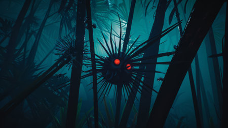 A close up of a plant with red eyes in the dark, AIの素材